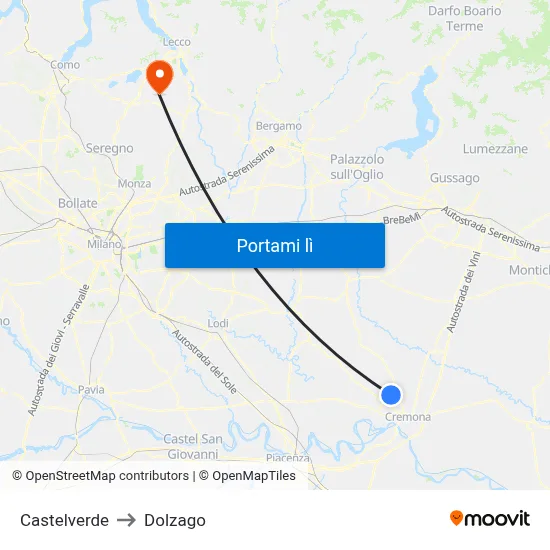 Castelverde to Dolzago map