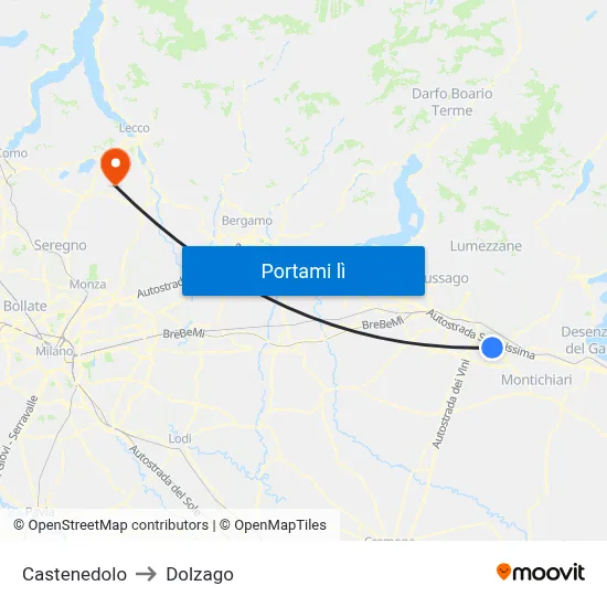 Castenedolo to Dolzago map