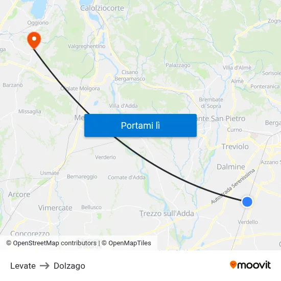 Levate to Dolzago map