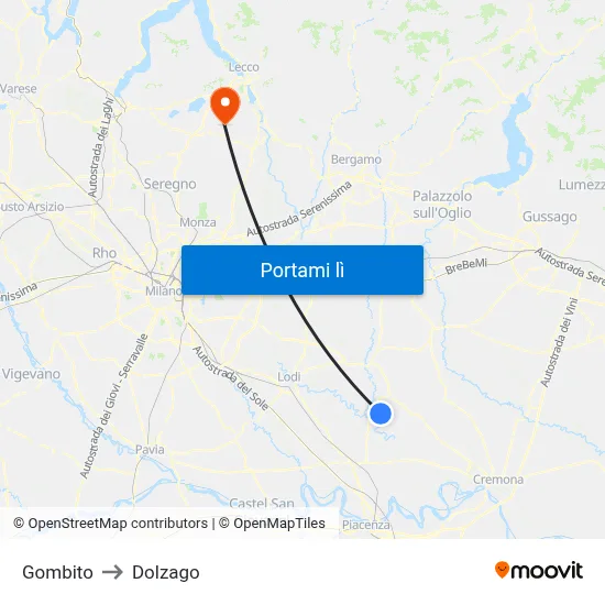 Gombito to Dolzago map