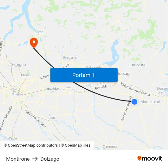 Montirone to Dolzago map