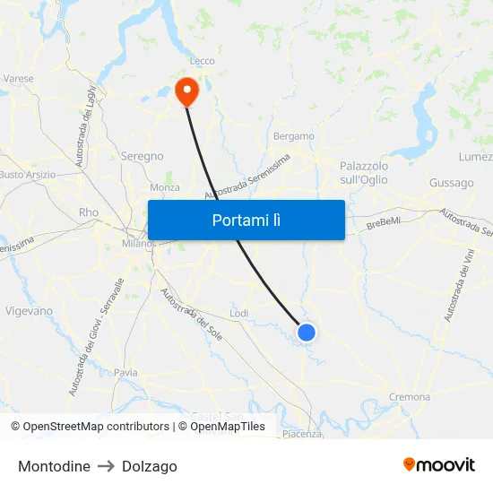 Montodine to Dolzago map