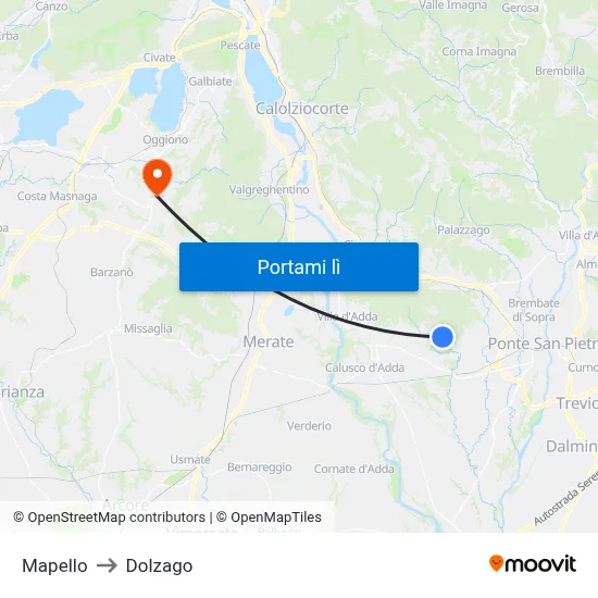 Mapello to Dolzago map