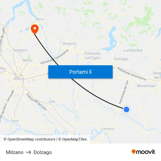 Milzano to Dolzago map