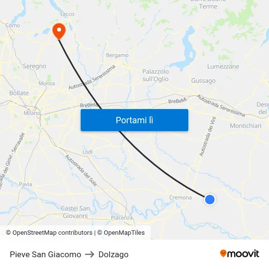 Pieve San Giacomo to Dolzago map