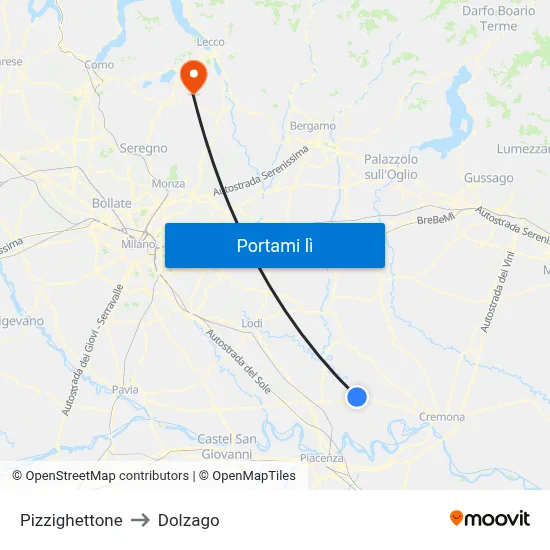 Pizzighettone to Dolzago map