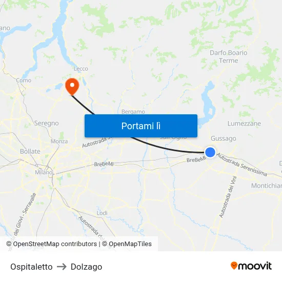 Ospitaletto to Dolzago map