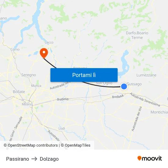 Passirano to Dolzago map
