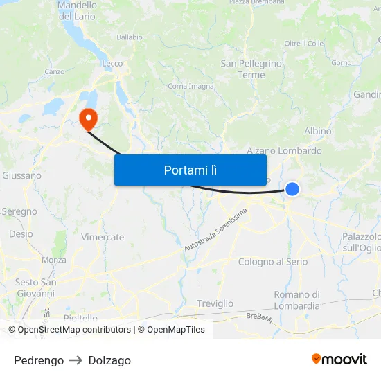 Pedrengo to Dolzago map