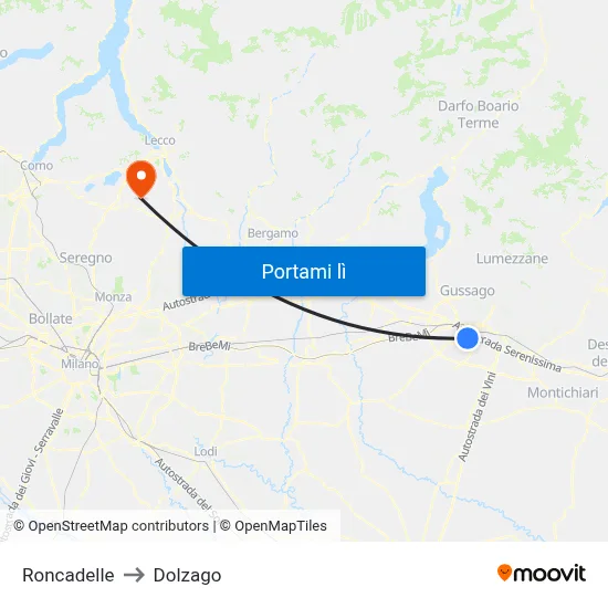 Roncadelle to Dolzago map
