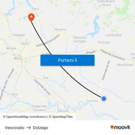 Vescovato to Dolzago map