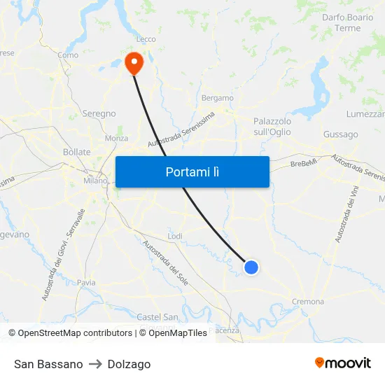 San Bassano to Dolzago map