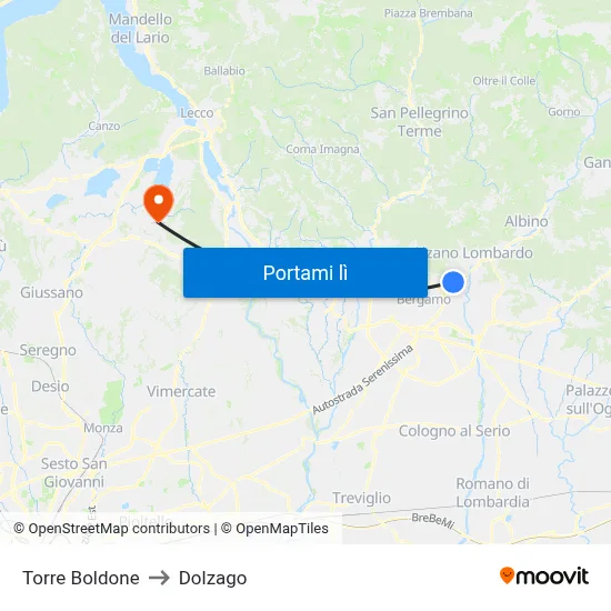 Torre Boldone to Dolzago map