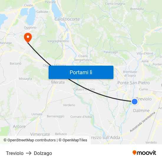 Treviolo to Dolzago map