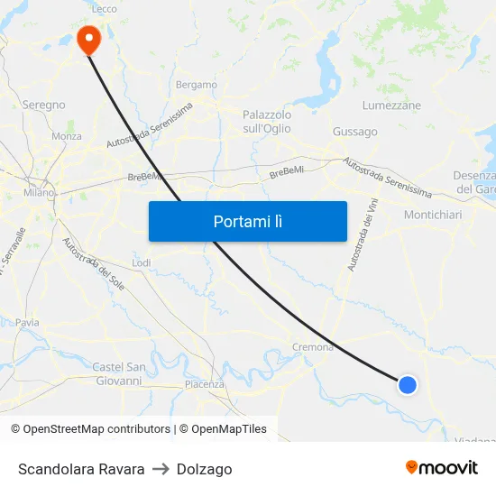 Scandolara Ravara to Dolzago map
