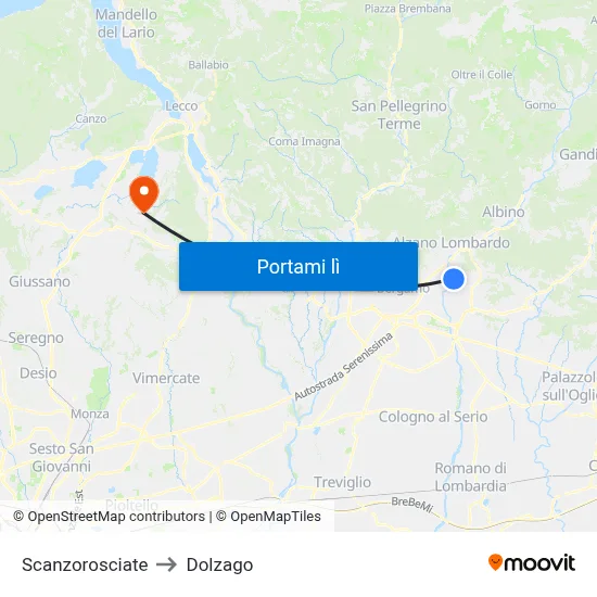 Scanzorosciate to Dolzago map