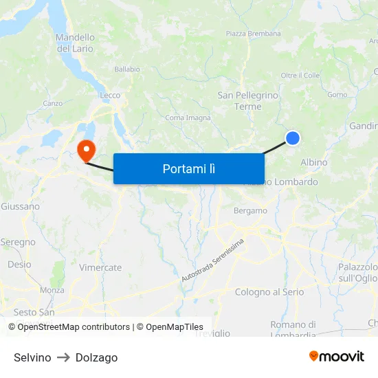 Selvino to Dolzago map
