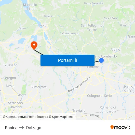 Ranica to Dolzago map