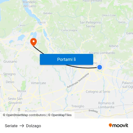 Seriate to Dolzago map