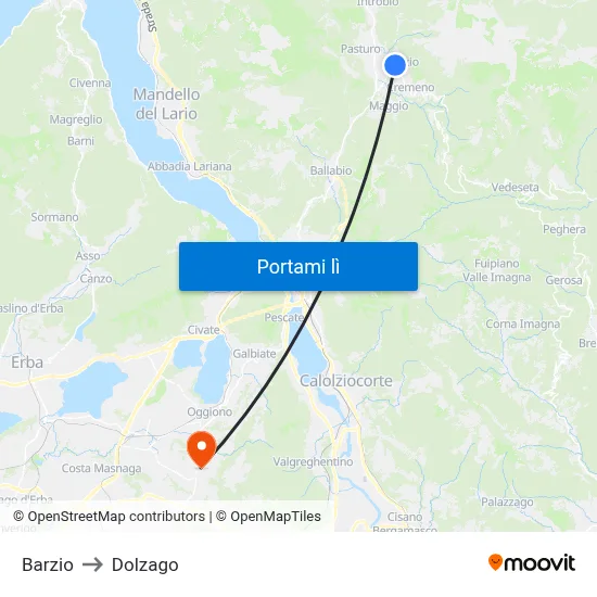 Barzio to Dolzago map