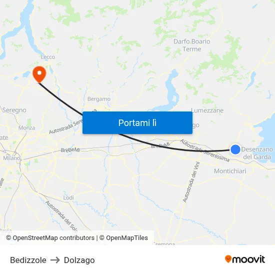 Bedizzole to Dolzago map