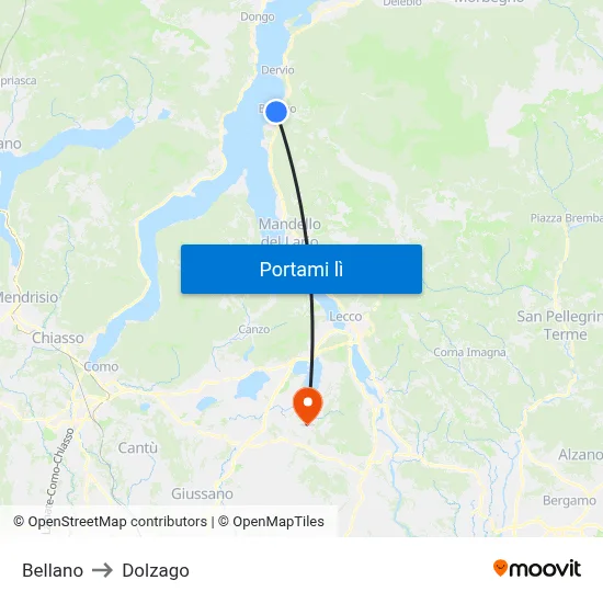 Bellano to Dolzago map