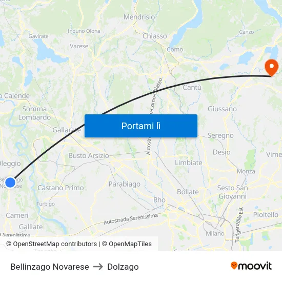 Bellinzago Novarese to Dolzago map
