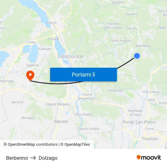 Berbenno to Dolzago map