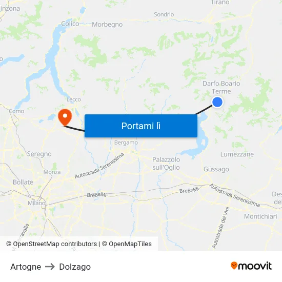 Artogne to Dolzago map