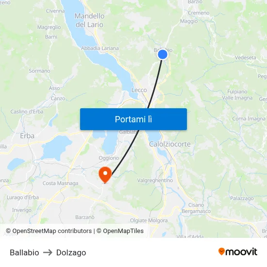 Ballabio to Dolzago map