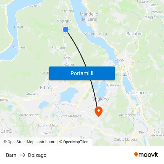 Barni to Dolzago map