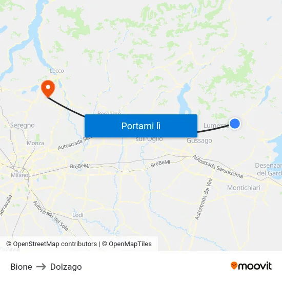 Bione to Dolzago map