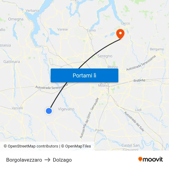 Borgolavezzaro to Dolzago map