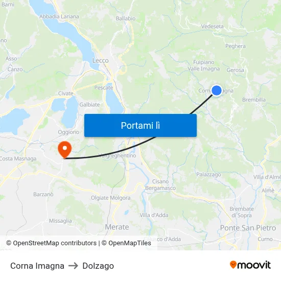 Corna Imagna to Dolzago map