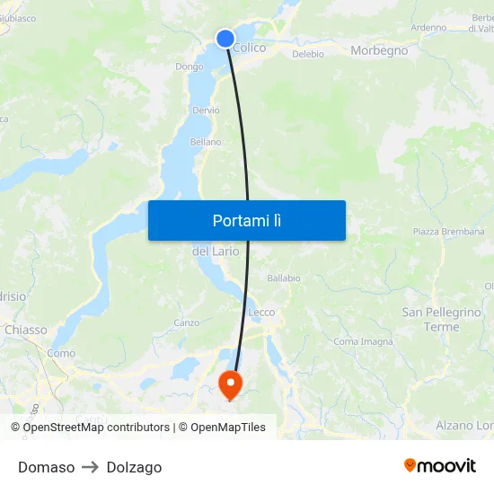 Domaso to Dolzago map