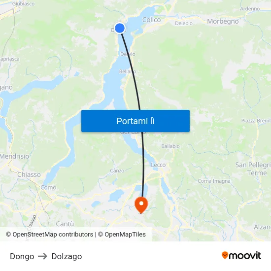 Dongo to Dolzago map