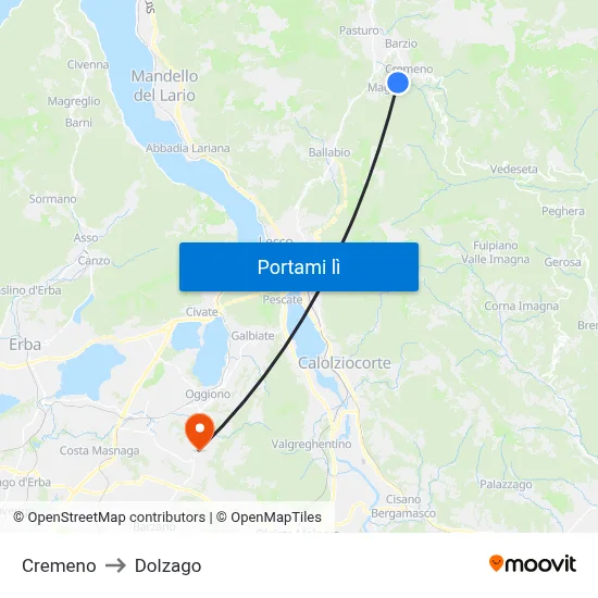 Cremeno to Dolzago map