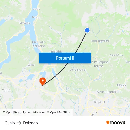 Cusio to Dolzago map
