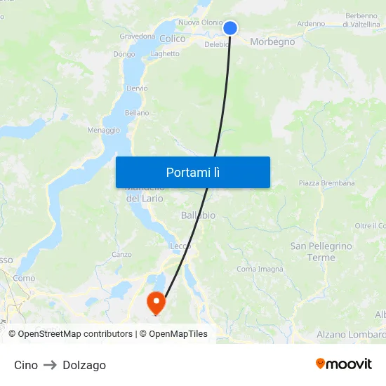 Cino to Dolzago map