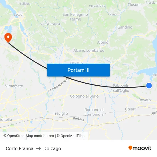 Corte Franca to Dolzago map