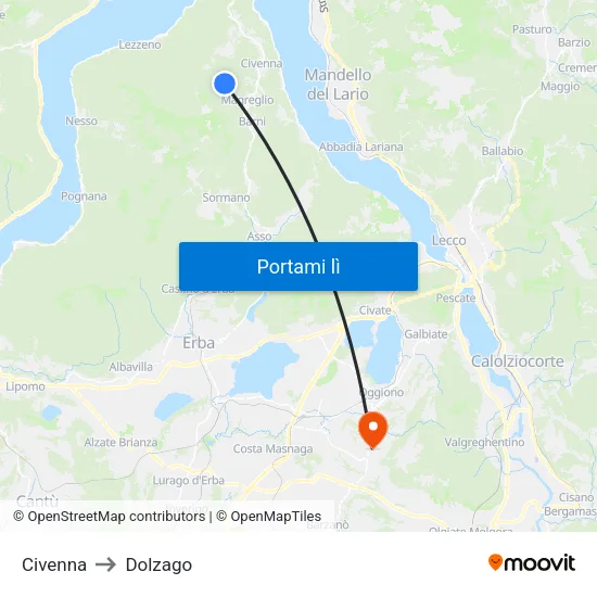 Civenna to Dolzago map