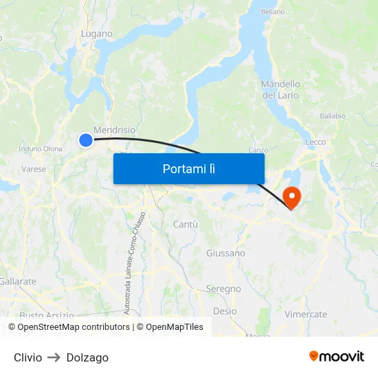 Clivio to Dolzago map