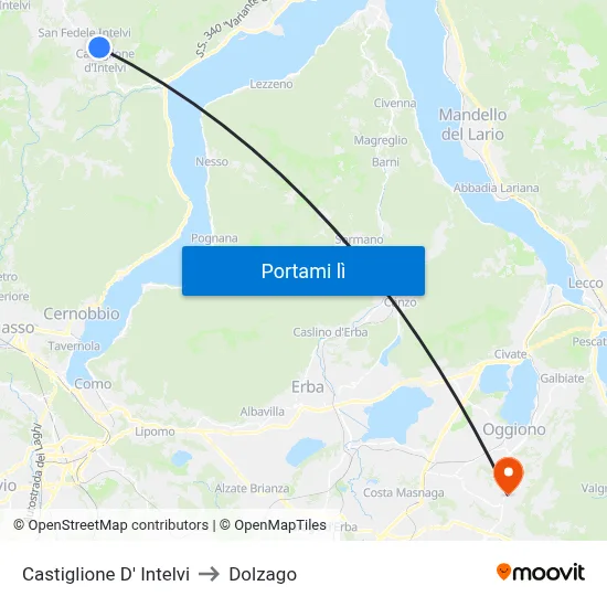 Castiglione D' Intelvi to Dolzago map