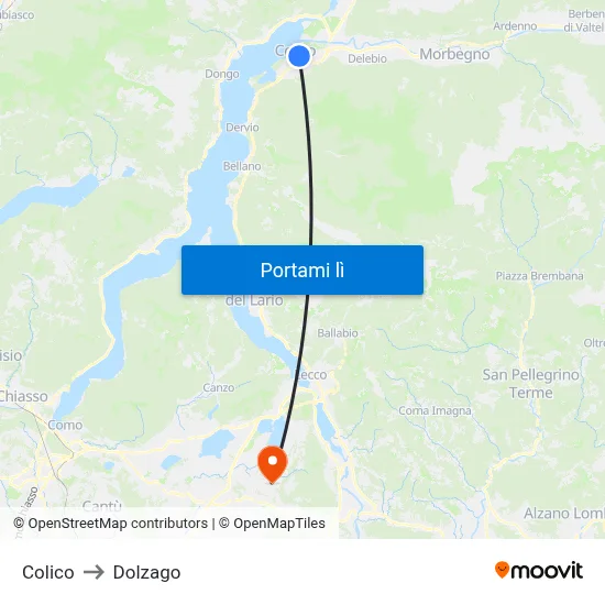 Colico to Dolzago map