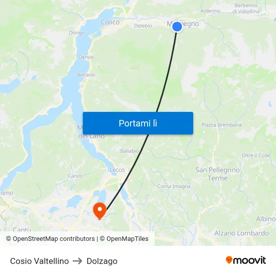 Cosio Valtellino to Dolzago map