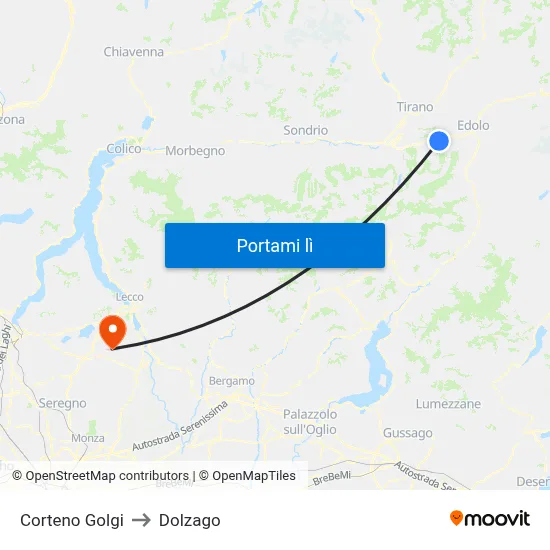 Corteno Golgi to Dolzago map