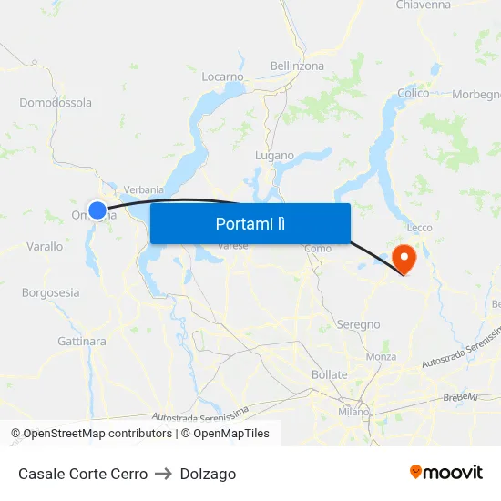 Casale Corte Cerro to Dolzago map