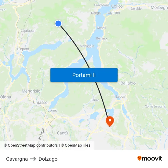 Cavargna to Dolzago map