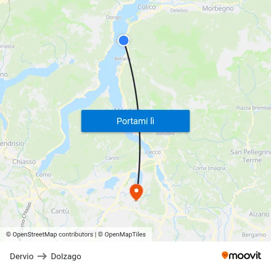 Dervio to Dolzago map