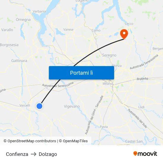 Confienza to Dolzago map